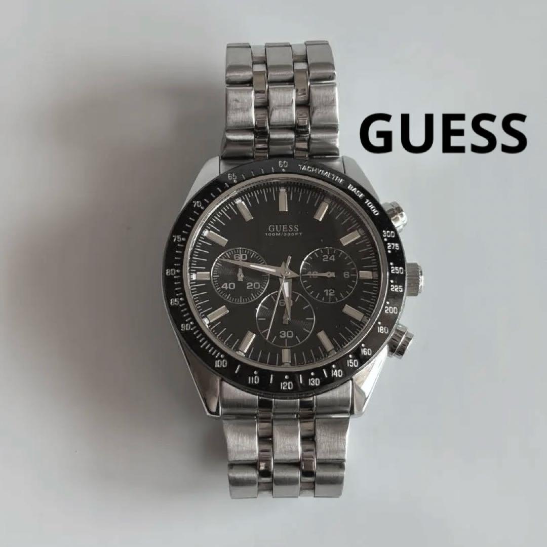 【お値下げ】GUESS クロノグラフ 時計 ブラック/シルバー
