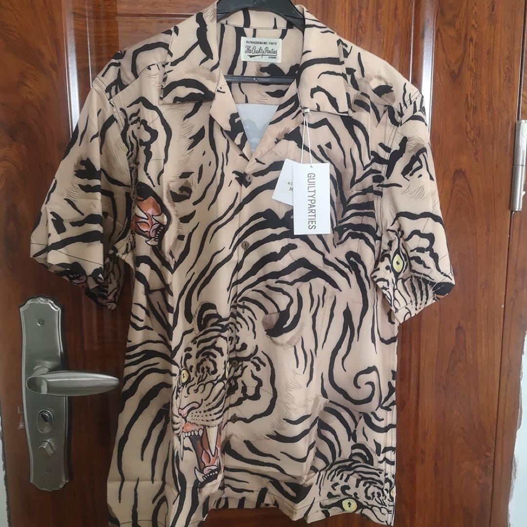 大人気 半袖 ハワイアンシャツ 虎 Mサイズ べージュ