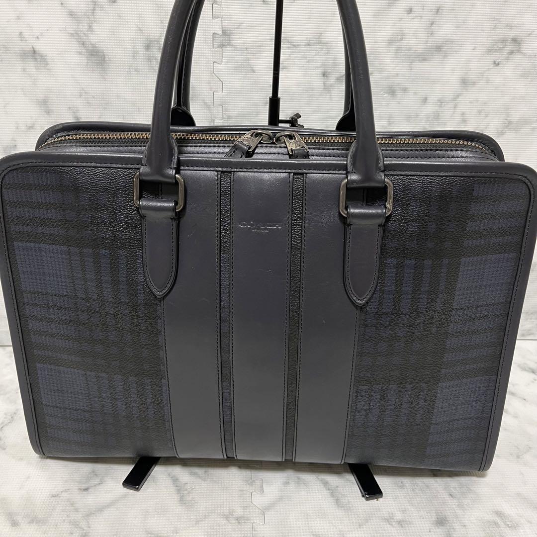 美品　COACH ビジネスバッグ ダークグレー　チェック　F37809 2way