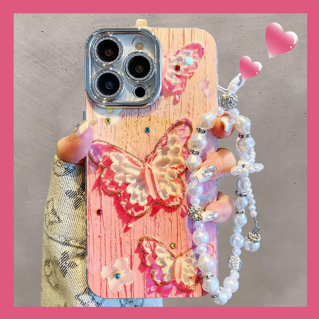 蝶デザイン ピンク iPhoneケース 16
