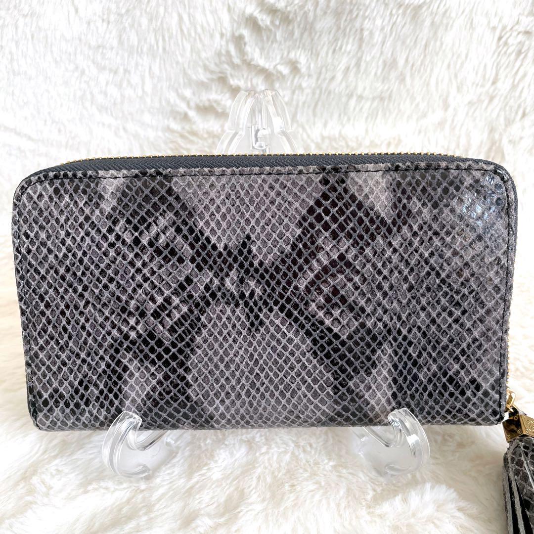 【未使用】TORY BURCH トリーバーチ 長財布 パイソン グレー ラウンド