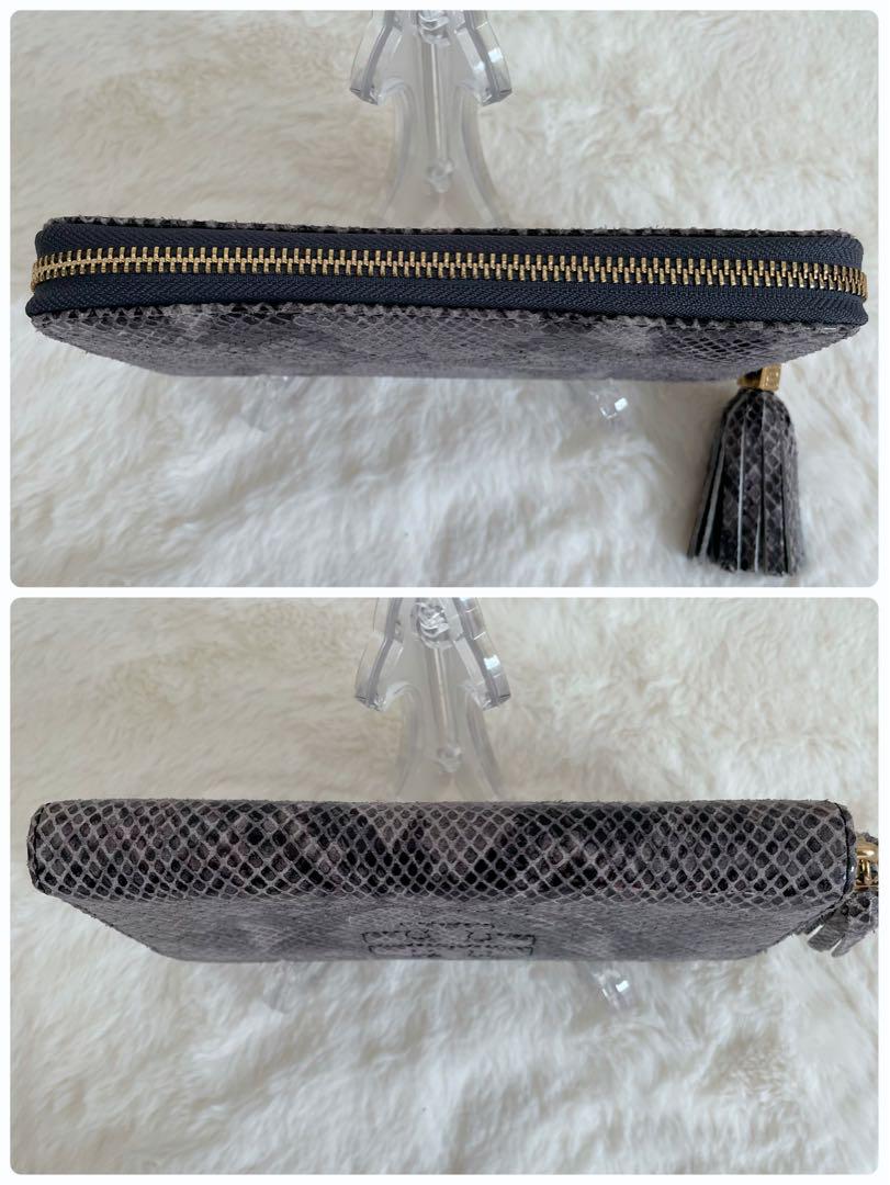 【未使用】TORY BURCH トリーバーチ 長財布 パイソン グレー ラウンド