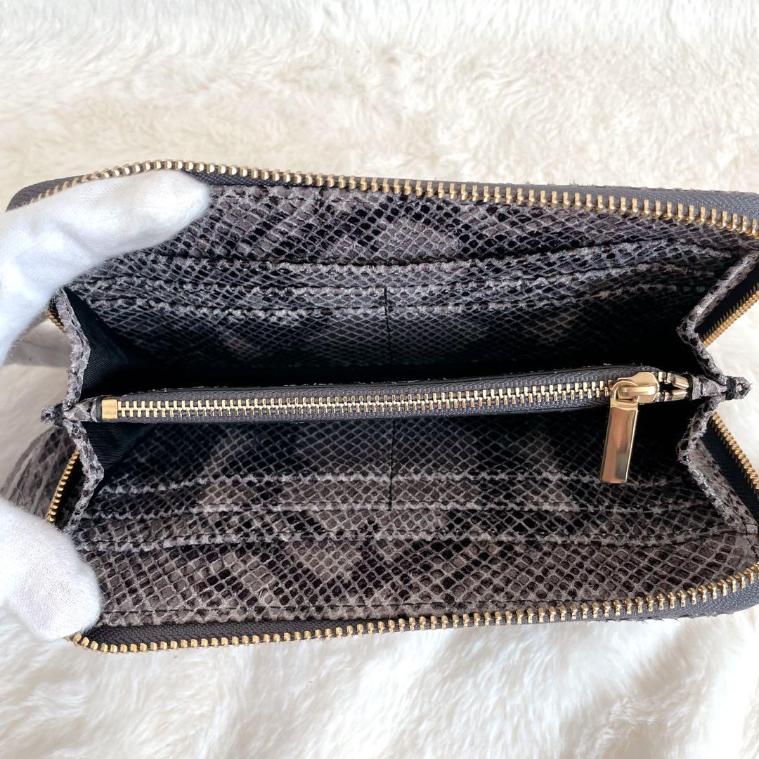 【未使用】TORY BURCH トリーバーチ 長財布 パイソン グレー ラウンド