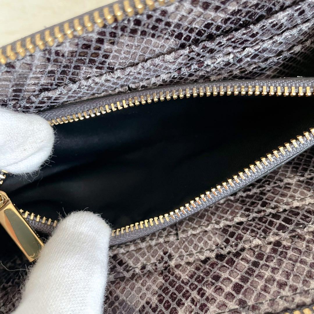 【未使用】TORY BURCH トリーバーチ 長財布 パイソン グレー ラウンド
