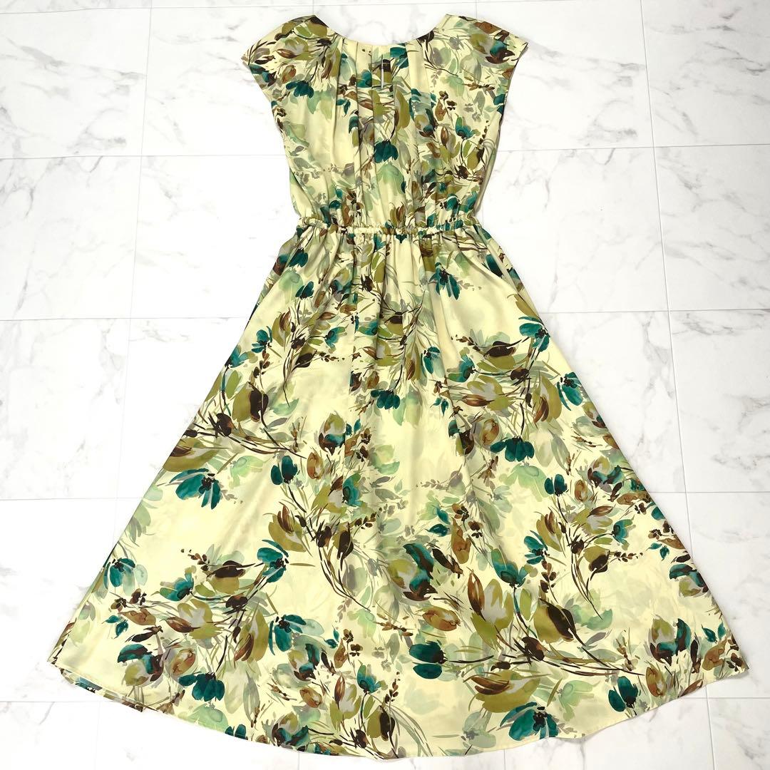極美品 ピンキー&ダイアン クラシカルフラワープリントワンピース イエロー 36