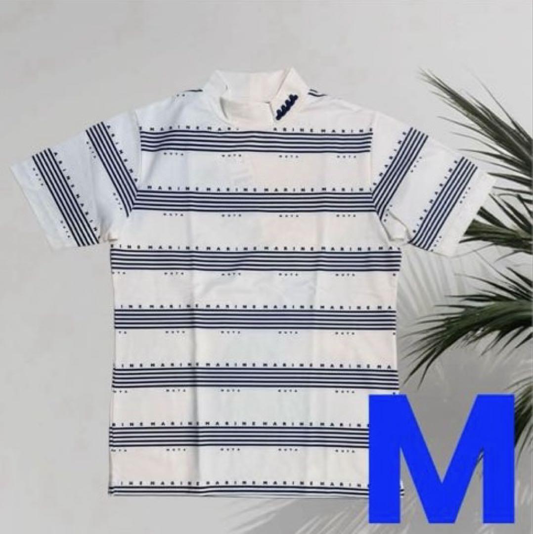 【新品】ムータマリン　ゴルフウェア　メンズ　半袖　モックネック　ネイビー　M 新品】ムータマリン ゴルフウェア メンズ 半袖 モックネック