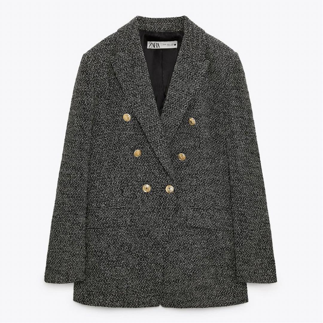 【匿名配送】ZARA テーラードジャケット グレー ダブル 金ボタン