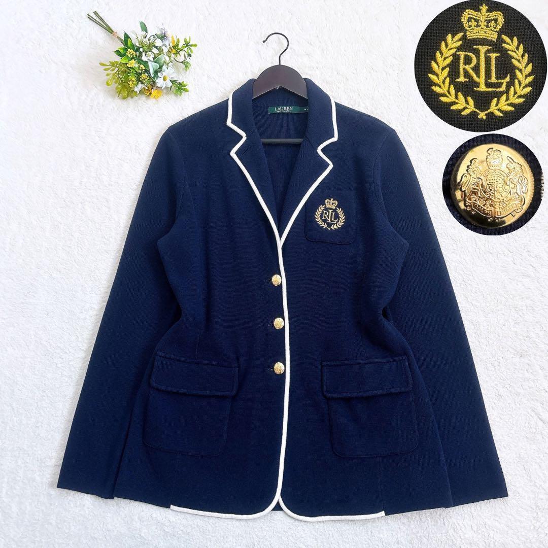LAUREN RALPH LAUREN ニットジャケット ロゴ刺繍 金ボタン M
