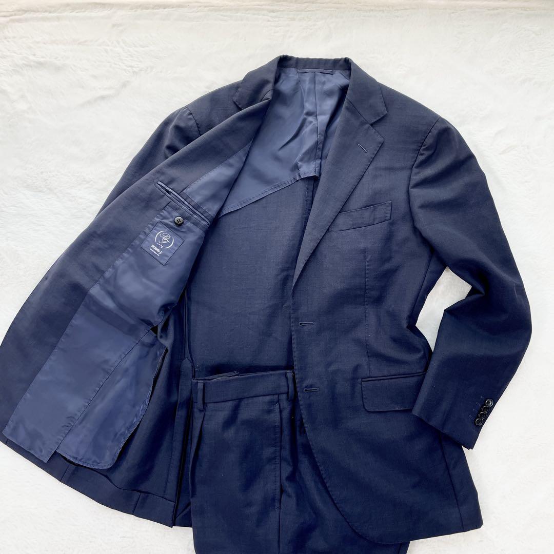 【極美品】BEAMS F ビームスエフ セットアップ 段返り M BEAMS F スーツ セットアップ 段返り ネイビー Lサイズ モヘア