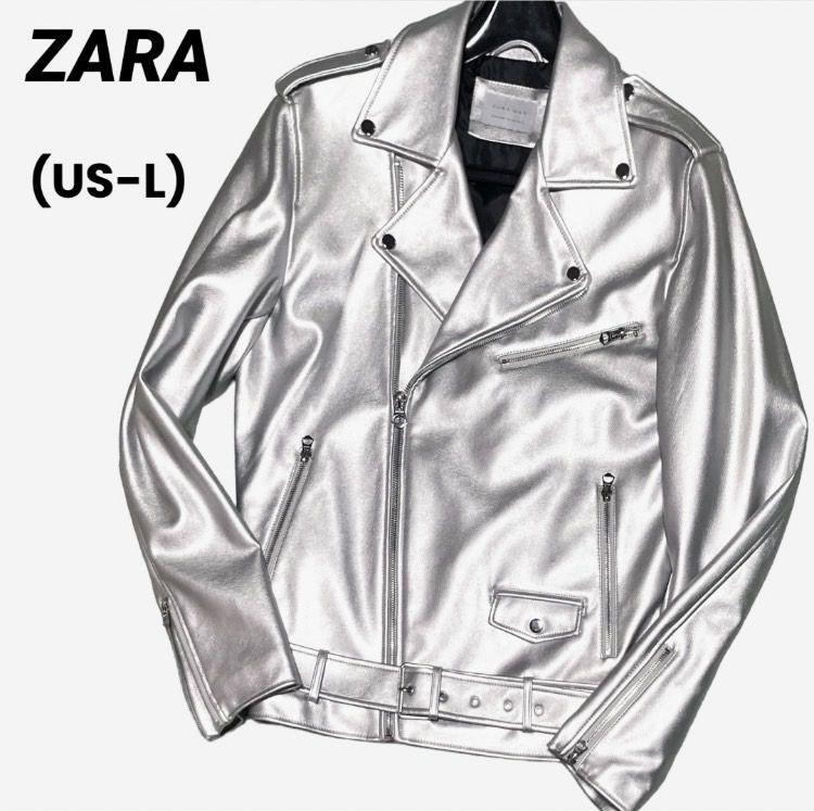 未使用！ZARA ザラ シルバー レザー ライダース ジャケット 希少 激軽