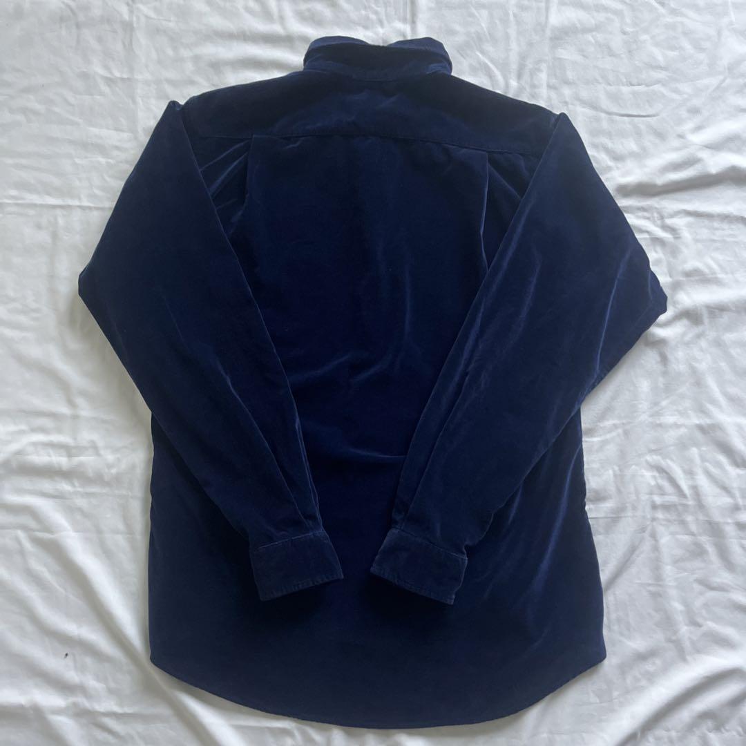 90s ベロアシャツ　ベルベット　日本製　古着　y2k ネイビー　紺