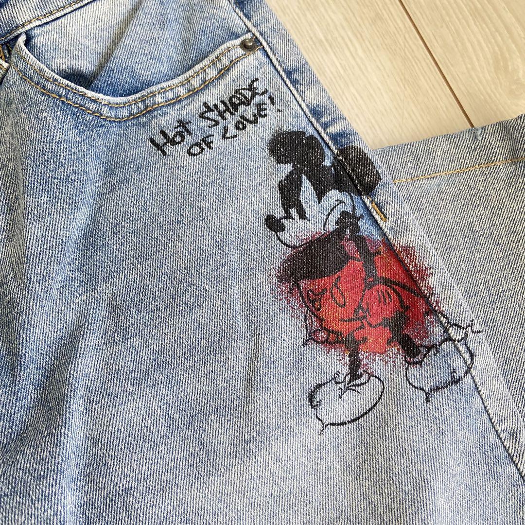 デシグアル ミッキーマウス 刺繍 ストレートデニムパンツ レア