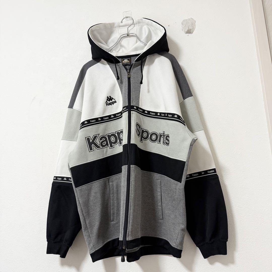80s90s☆ビンテージ☆KAPPA/カッパ☆ジャージパーカー☆黒白