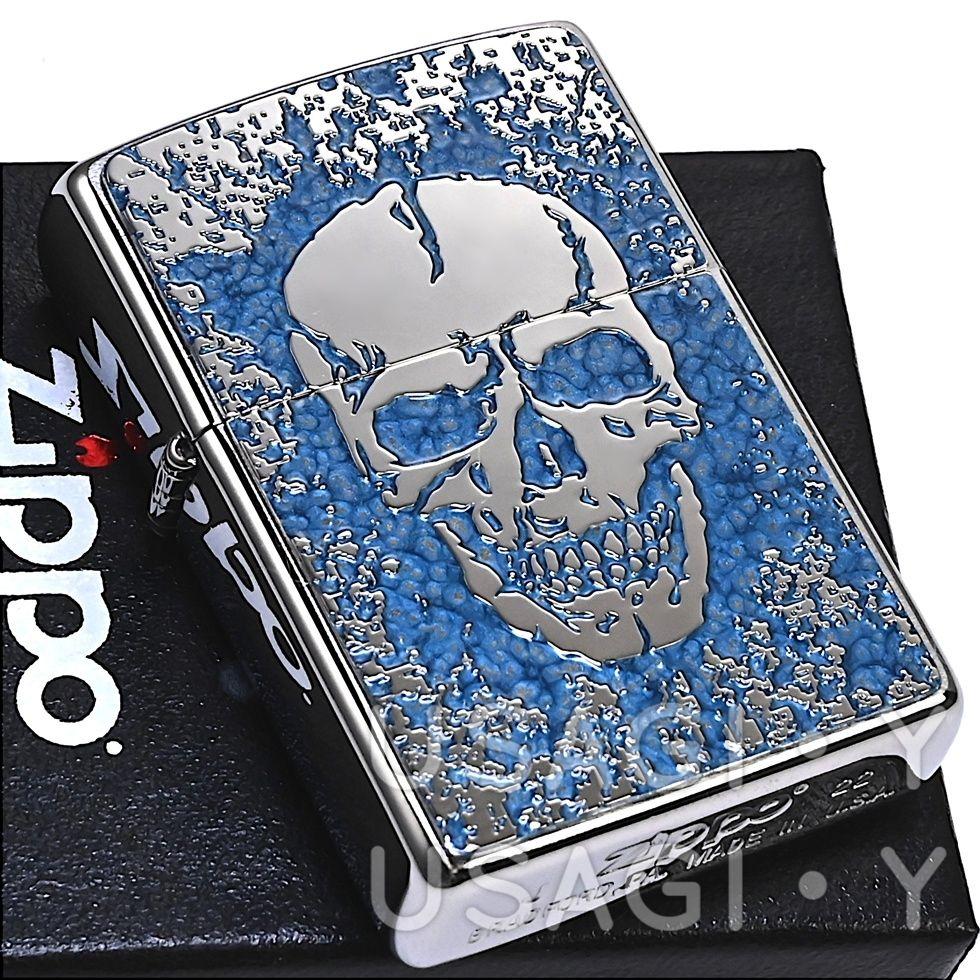 zippo☆両面加工☆ボーン スカル☆zippo ロゴ☆BL☆ジッポ