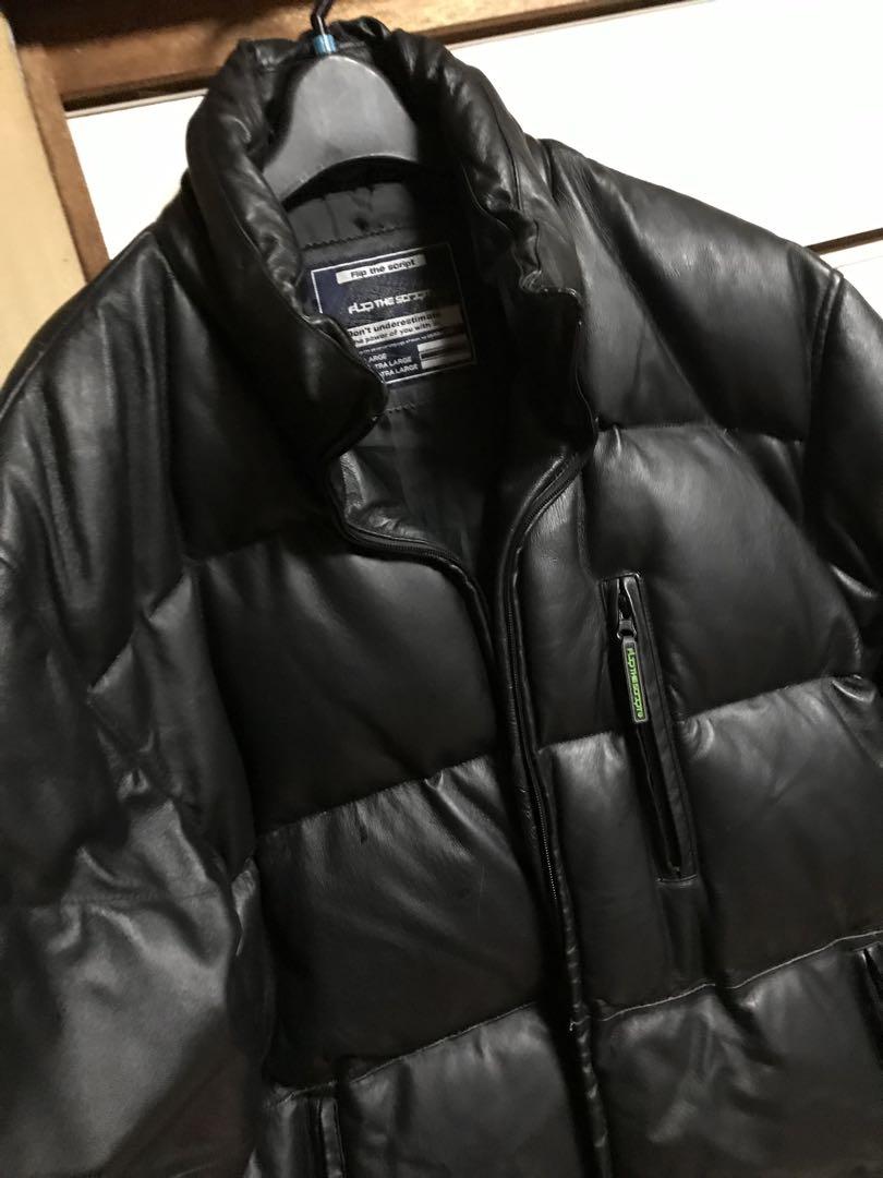 フリップザスクリプト レザー ダウン ジャケット XL ブラック 黒 豚革