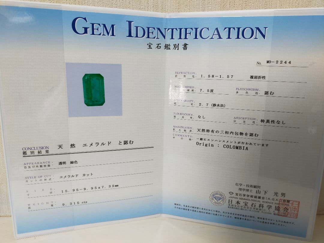 9.315ct 大粒 コロンビア産 エメラルド ルース COLOMBIA 鑑別付 TALLINNNEXPO_COM