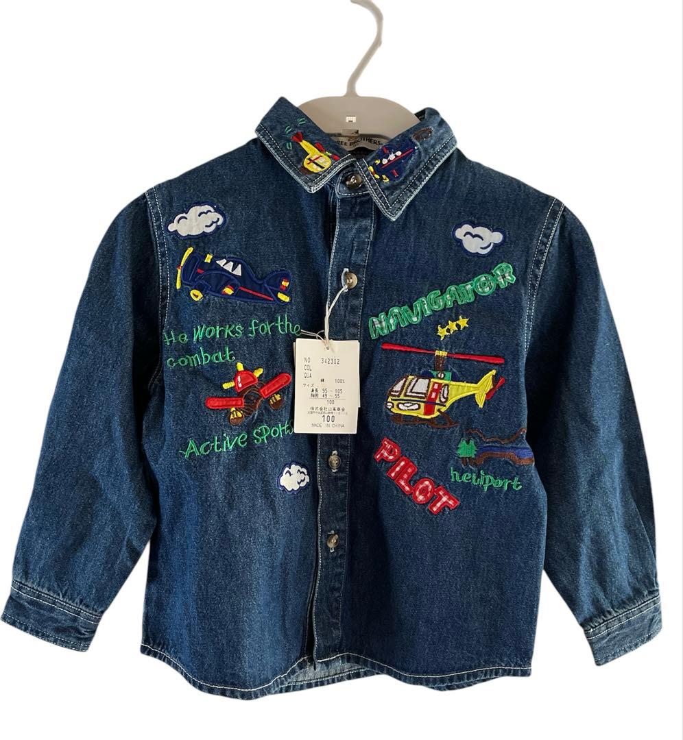 【新品未使用】THREE BROTHERS 刺繍デニムジャケット　100cm