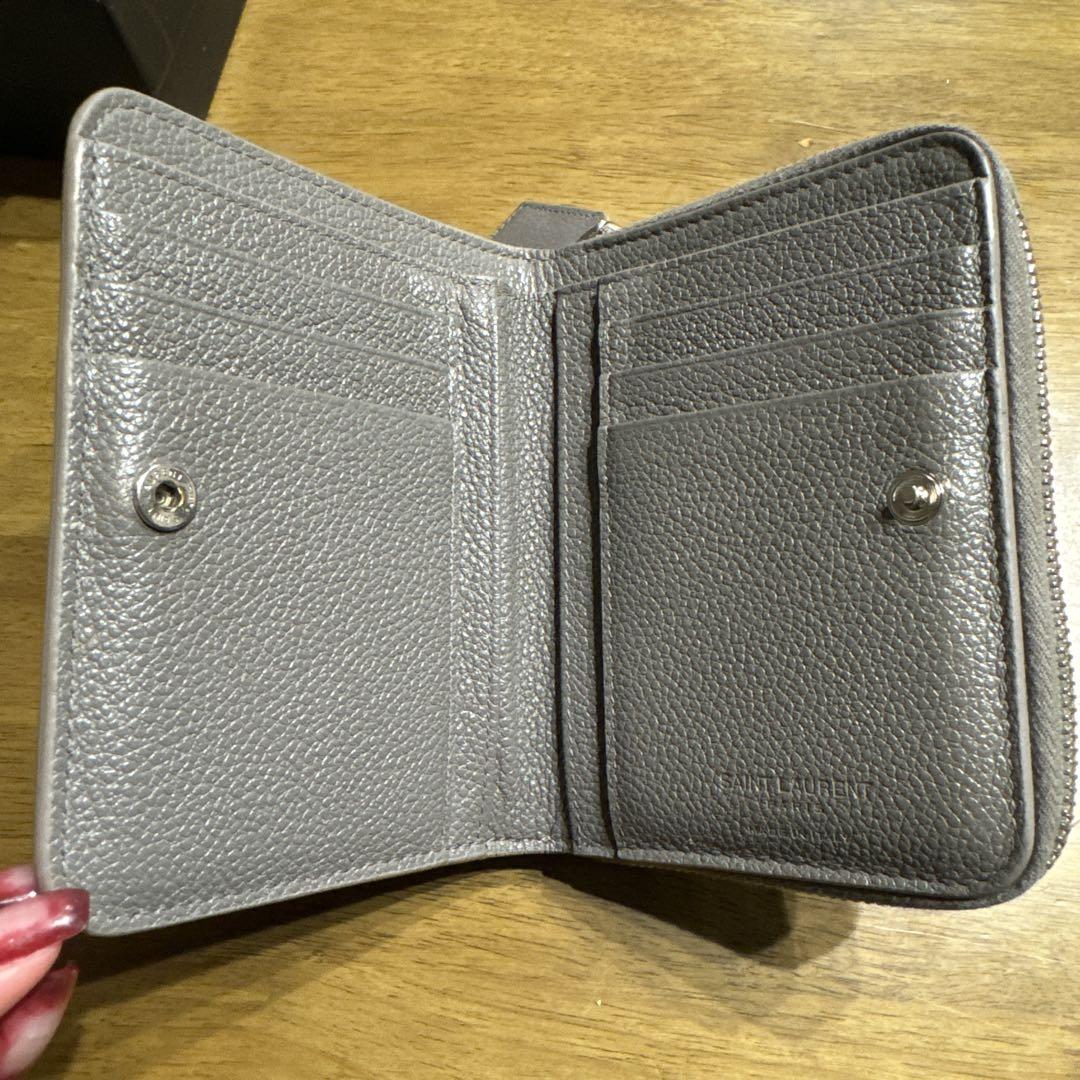 極美品】サンローラン 二つ折り財布 YSL リヴゴーシュ レザー グレー