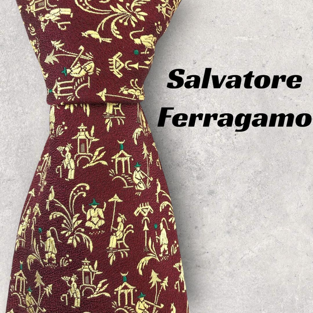 【6765】美品！サルヴァトーレフェラガモ　ネクタイ　レッド系　レッド系 5,080円