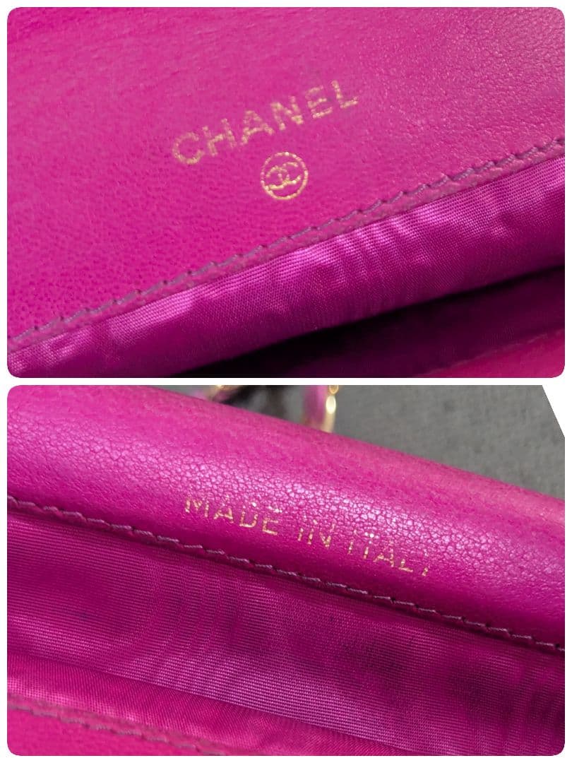 シャネル　キャビアスキン　デカココ　ピンク　ショルダー　長財布　チェーン