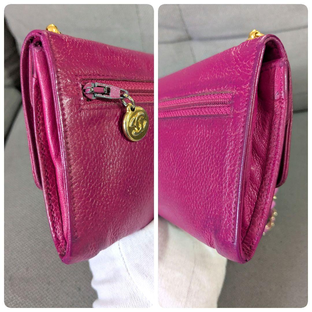 シャネル　キャビアスキン　デカココ　ピンク　ショルダー　長財布　チェーン