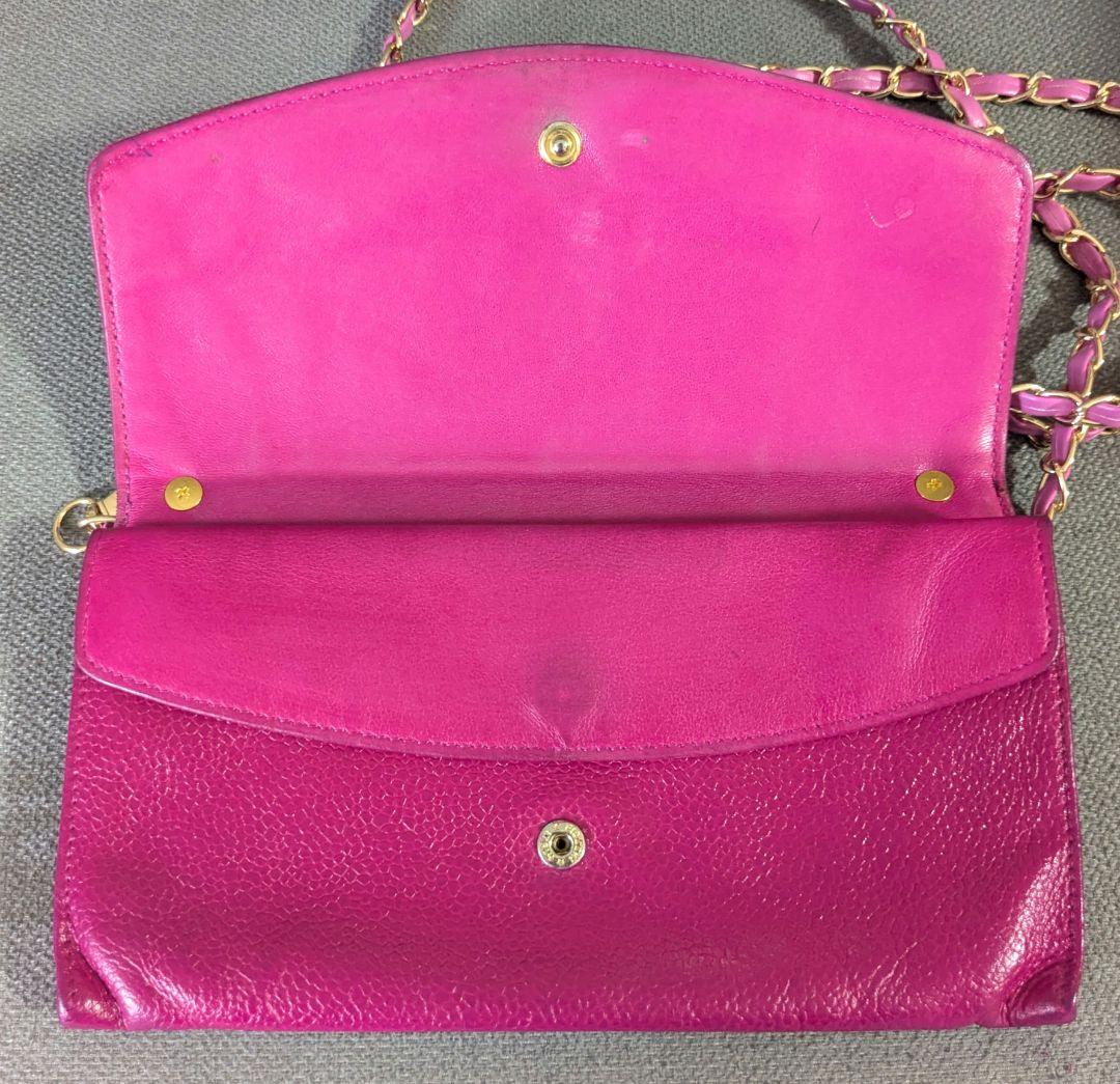 シャネル　キャビアスキン　デカココ　ピンク　ショルダー　長財布　チェーン