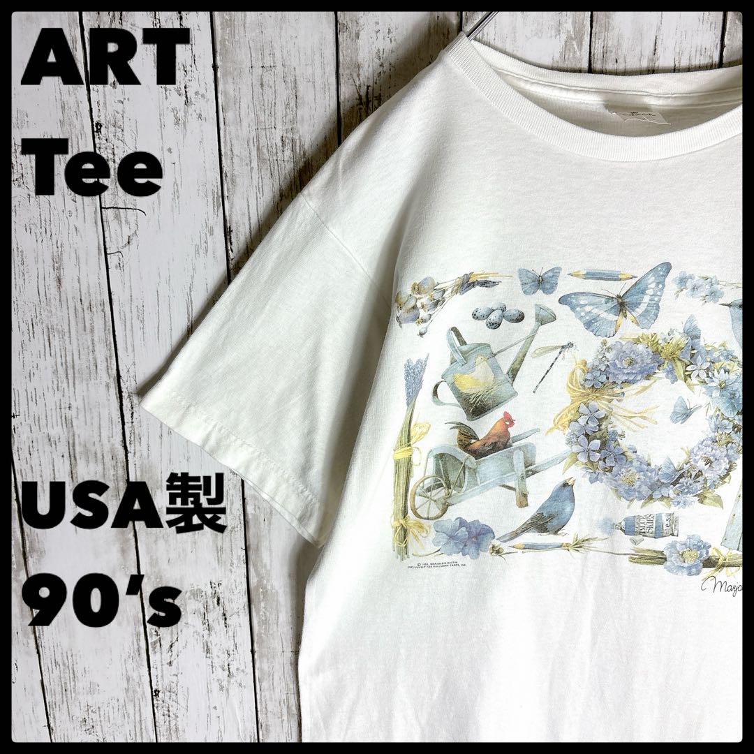 USA製 90s ヴィンテージtシャツ 古着 アート 虫 鳥 花 ©︎1995レア