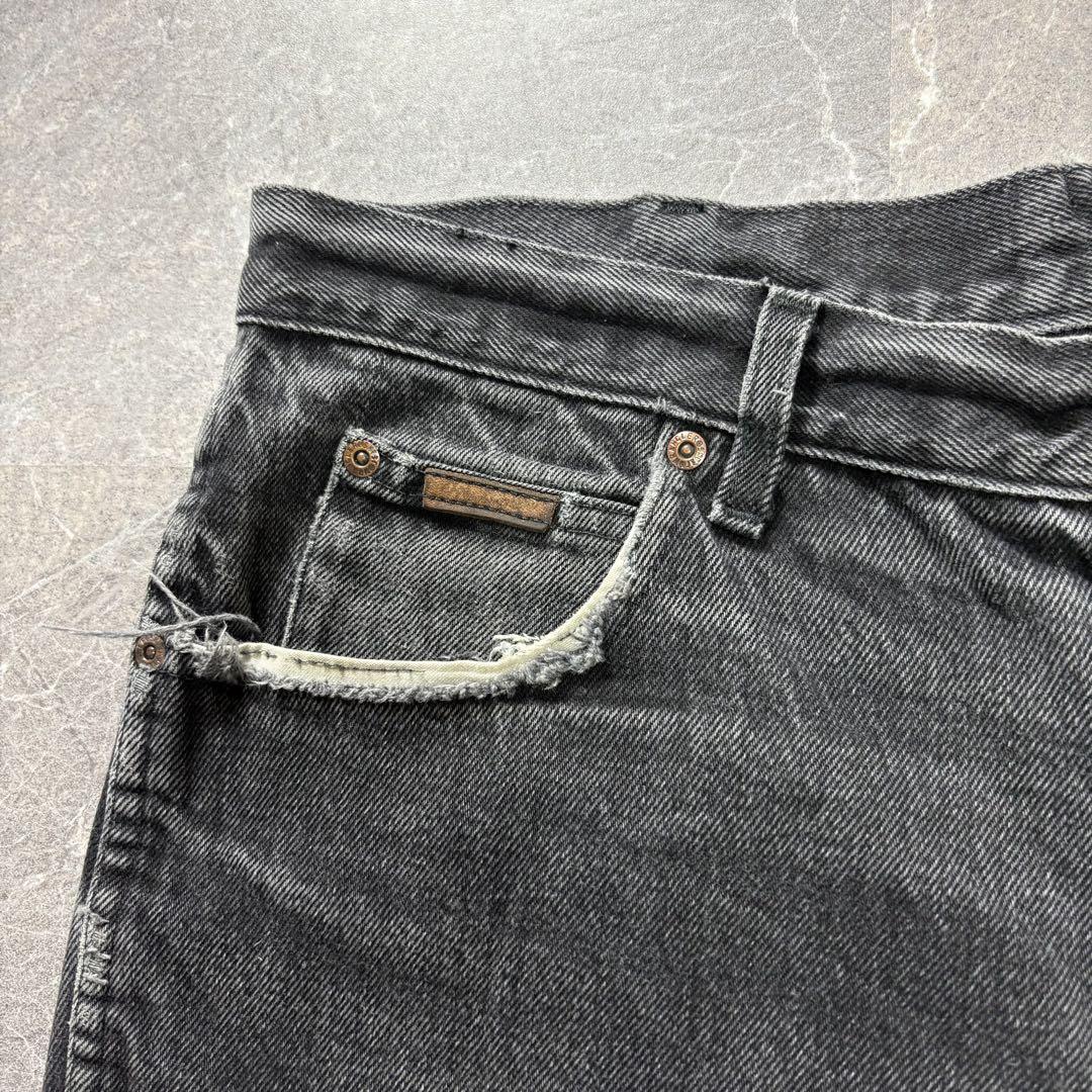 00s wrangler 後染めブラックデニム　BLACK w38 バギー　90 Wrangler〈後染めブラックデニムパンツ W38 L32 ルーズ ヒゲ〉