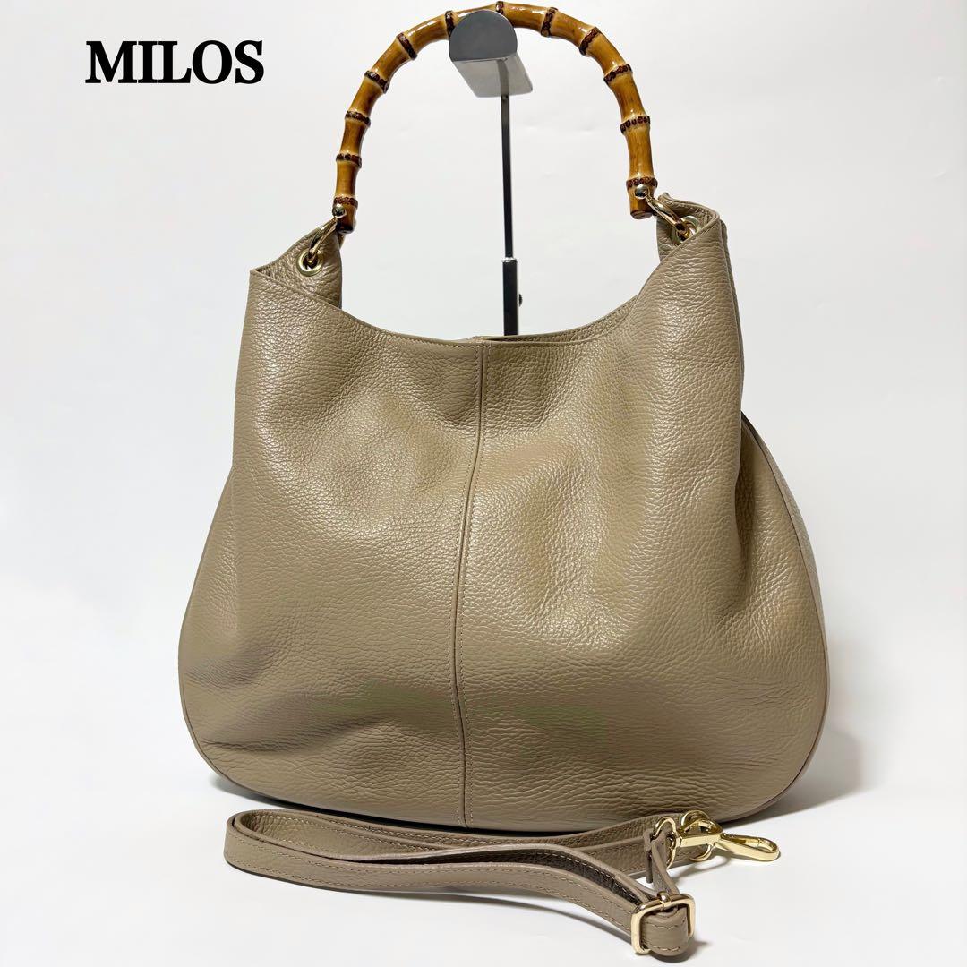 極美品　ミロス　2way ハンドバッグ　バンブー　シボ革　オールレザー　ベージュ