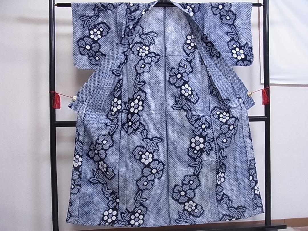 eふれんず◆有松鳴海絞り　夏物　浴衣　草花文　綿◆am1056