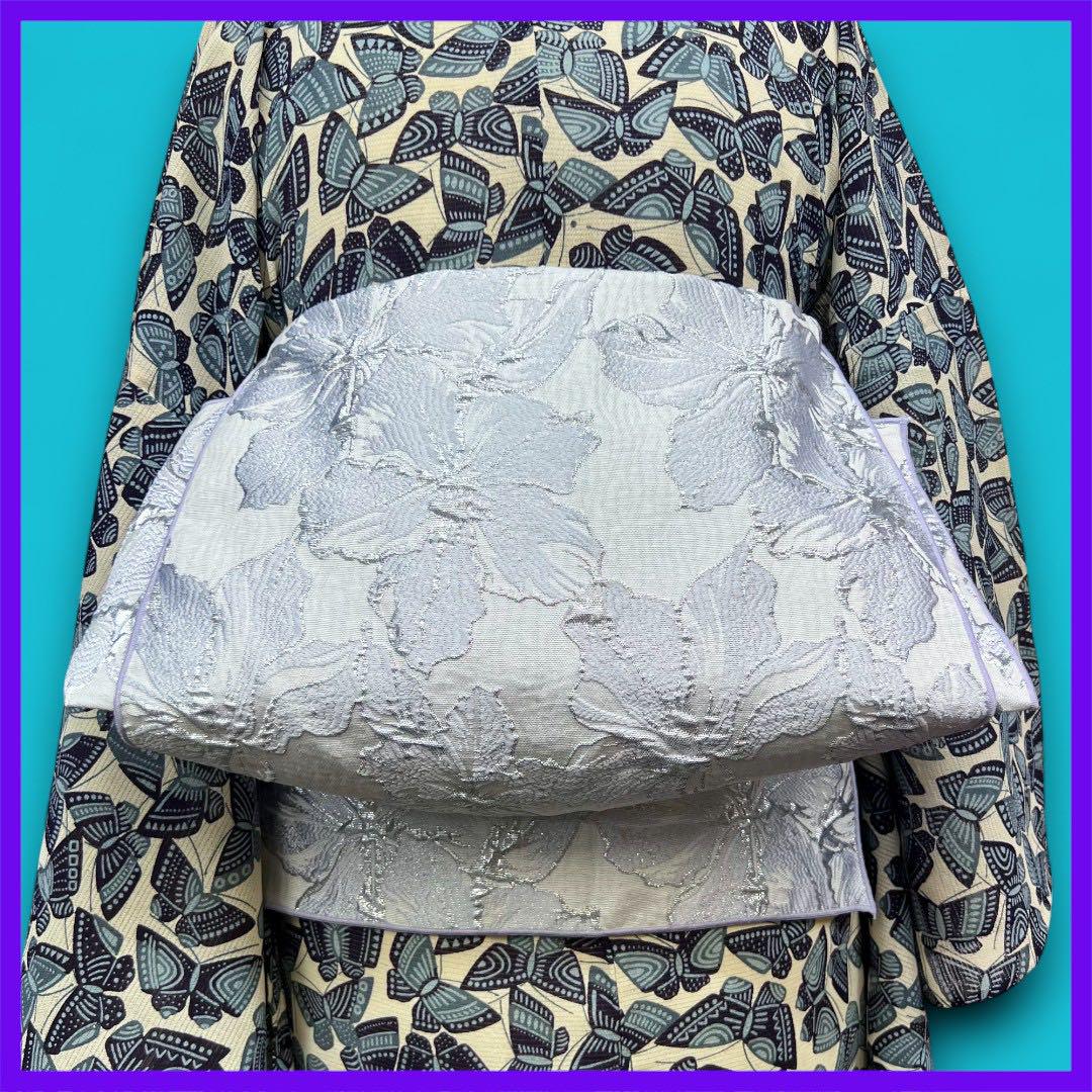 M3418★ 着物淡雪 ★ 大人兵児帯 ★ラベンダーグレー色のお花♪ M3816☆ 着物淡雪 ☆ 大人兵児帯 ☆ラベンダーグレー色のお花