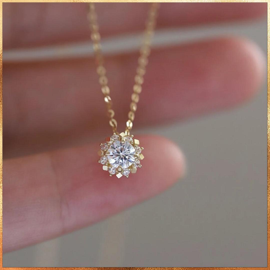 514D◇【ダイヤ】一粒　ゴールド　ひまわり　ネックレス　7mm　シルバー　太陽