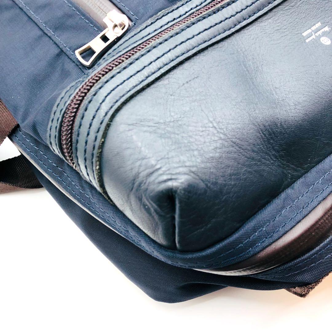 【美品】マスターピース リュック ビジネスバッグ レザー 2WAY ネイビー