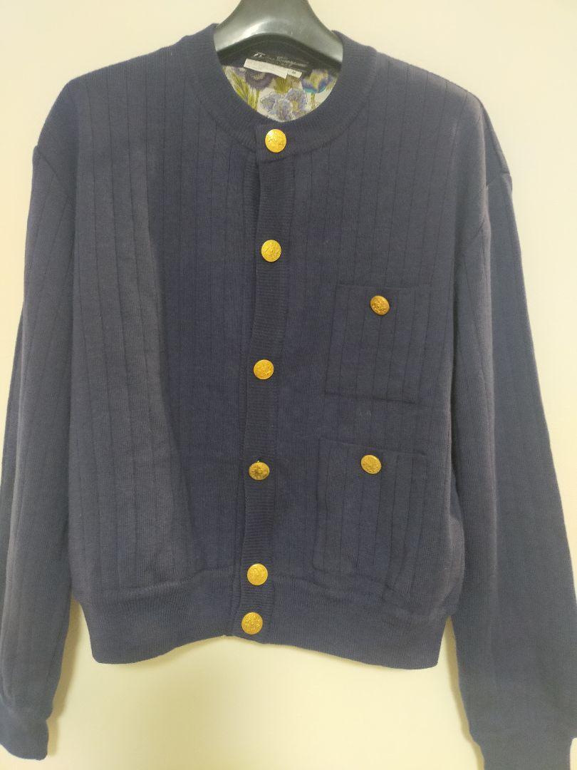 美品【フェラガモ】Ferragamo カーディガン ネイビー 2WAY 未使用品