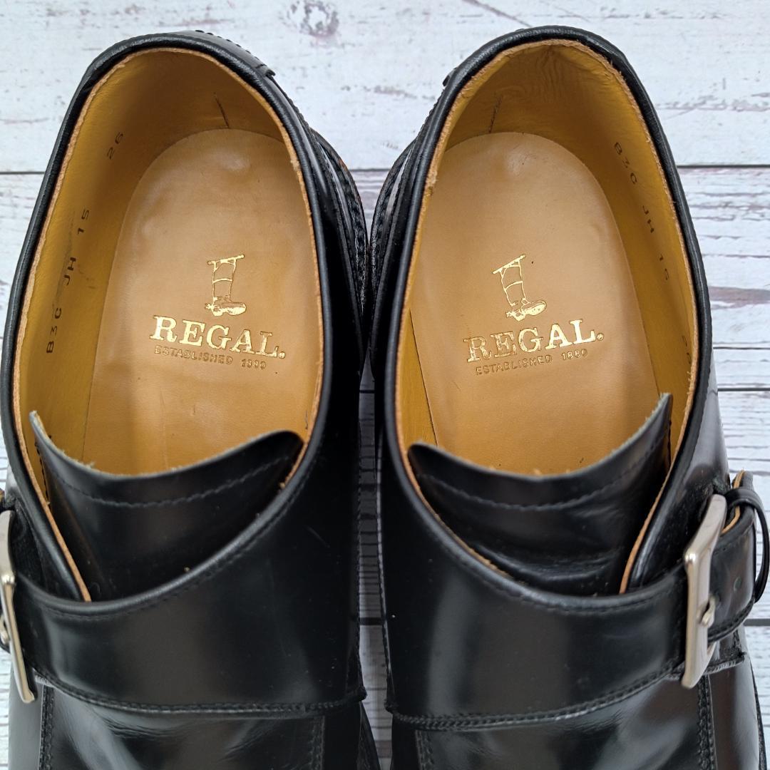 良品 REGAL 26 ビジネスシューズ JH15 モンクストラップ 黒 革靴