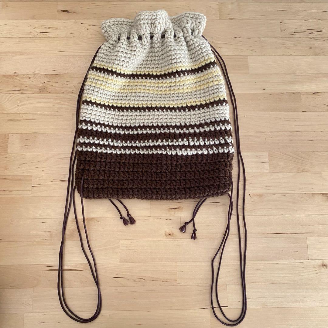ハンドメイド ナップサック ニット 毛糸 手編み