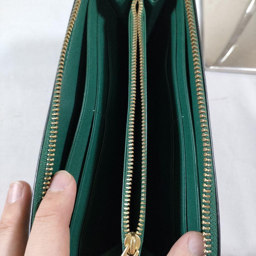 P2 超美品　コーチ　COACH グリーン レザー　ラウンドファスナー 長財布
