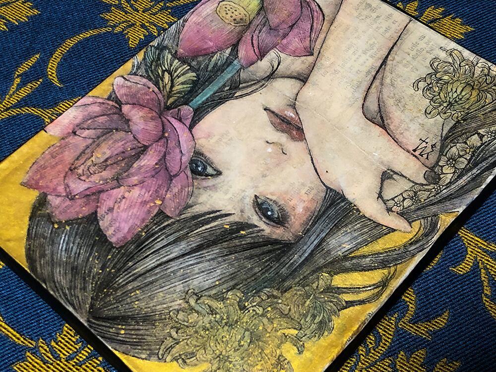 手描き絵画「ゆめ、あざやか」日本画　オリジナル　原画