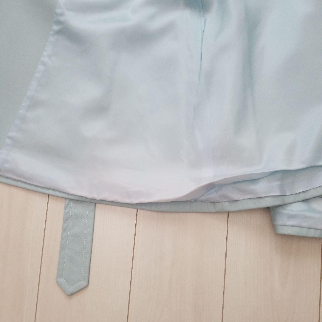 ☀ レザーコート水色トレンチ革ロングZele