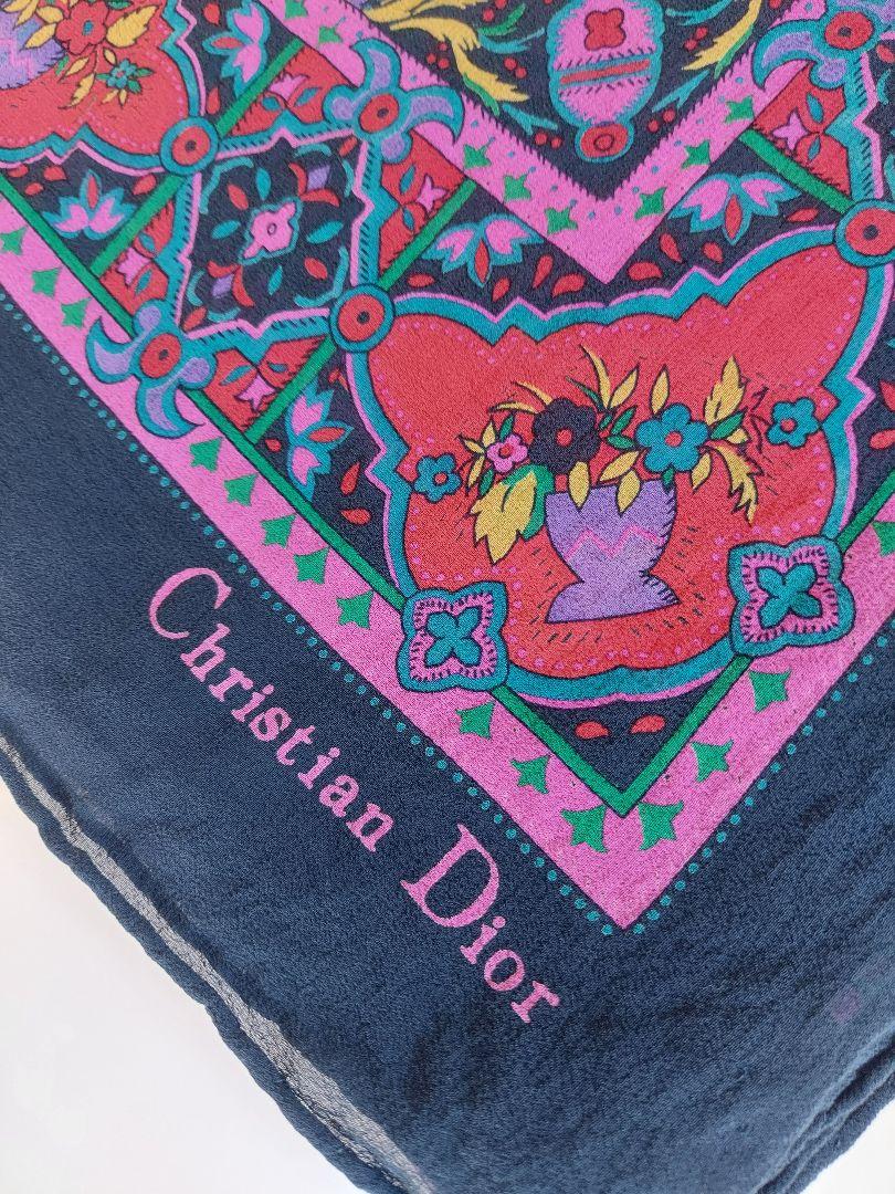 Christian Dior 大判スカーフ シルクパープル 美品 ペイズリー