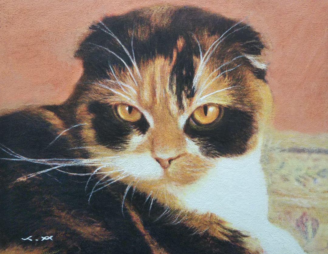 F0号◆猫◆荒木孝介 真作 ◆新品【パステル＋水彩】◆防水&丁寧梱包◆猫の絵