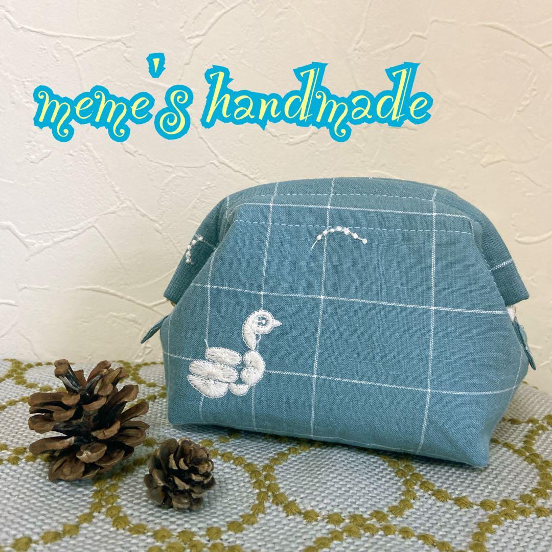 ミナペルホネン　ハンドメイド　ワイヤー入れ口ファスナーポーチ　lake bird