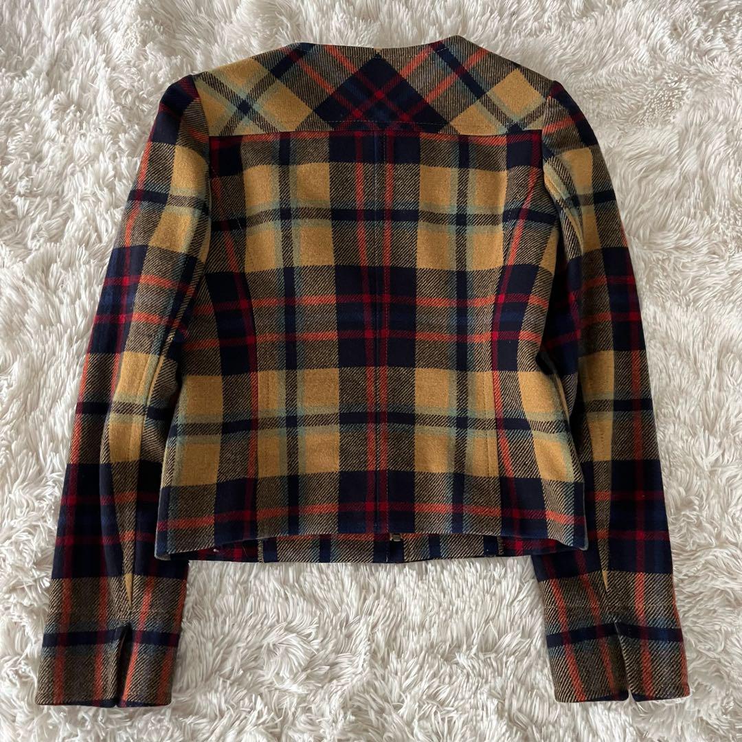 美品 バーバリーブルーレーベル ノーカラージャケット チェック