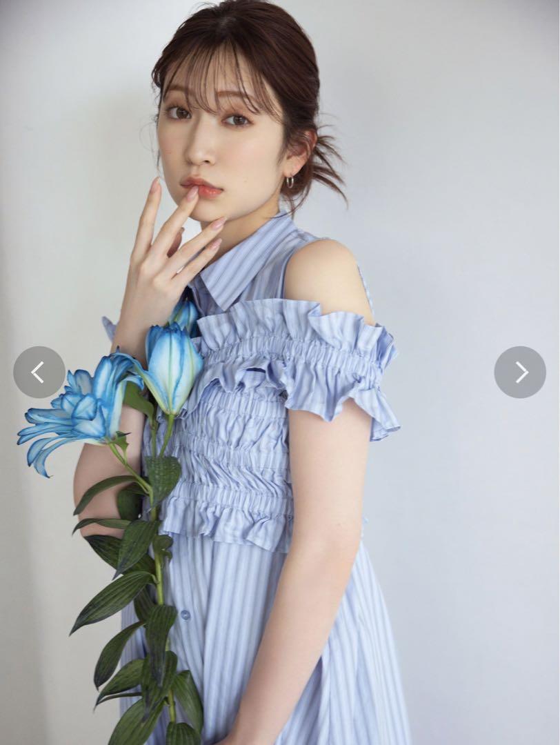 dazzlin ダズリン ギャザービスチェSETシャツワンピース ブルー