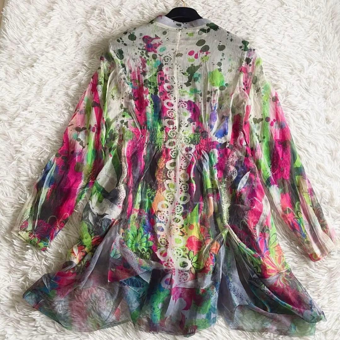 13一点物 ヴィンテージ 総柄 レトロ マルチカラー シースルーシャツ