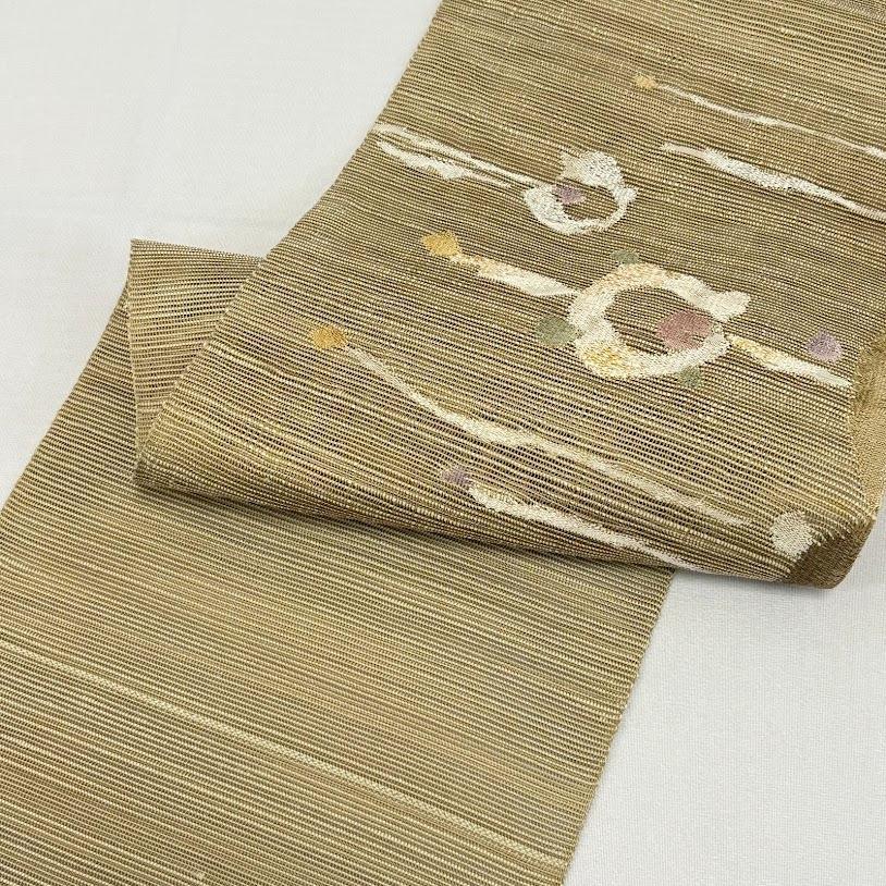 ゆりのはな 夏八寸名古屋帯 紗紬 すくい織り 刺繍入り お太鼓柄