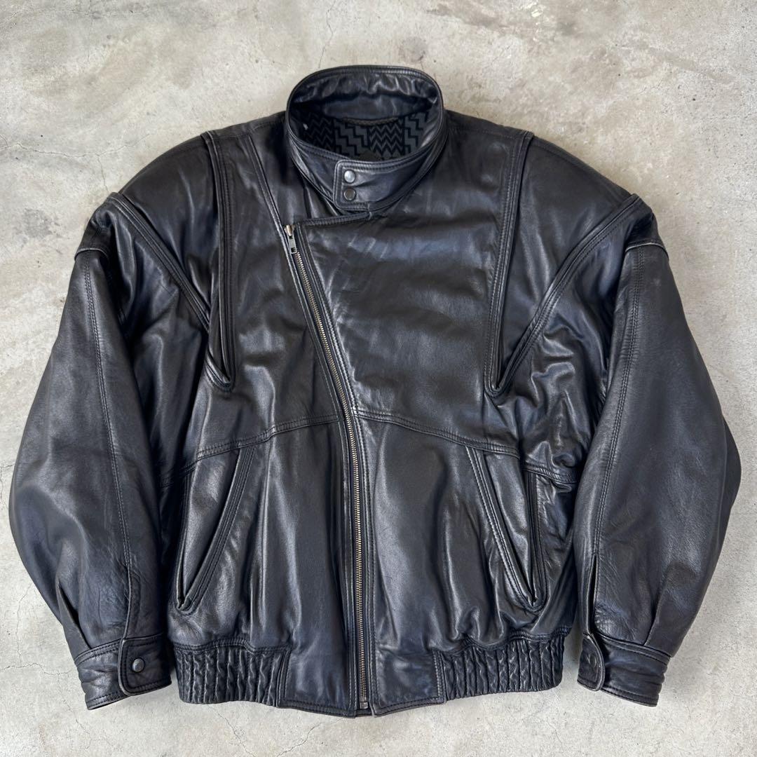 00s archive y2k スペイン製 斜めジップ ラム レザージャケット