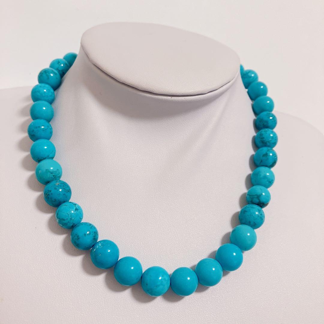 トルコ石 ターコイズ ネックレス 全長約43cm 約12mm珠