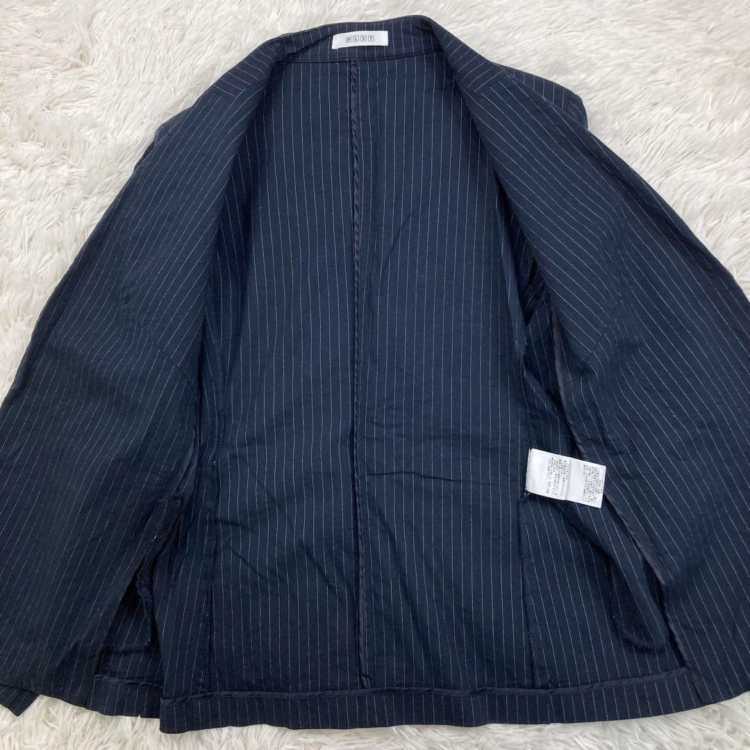 美品　プラステ　パンツスーツ　ノーカラージャケット  セットアップ　リネン混　紺