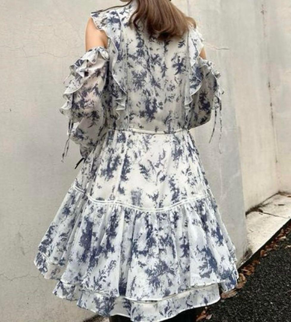 プリントフリルミニワンピース NVY